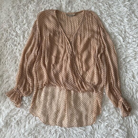 All Saints Draped Chiffon Polka Dot Penny Long Sleeve Blouse Size 6 - Picture 5 of 7